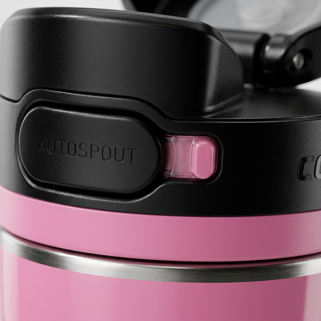 Macro photo of the Contigo Jackson Chill 2.0 AUTOPOP lid, showing texture and precise tolerances.